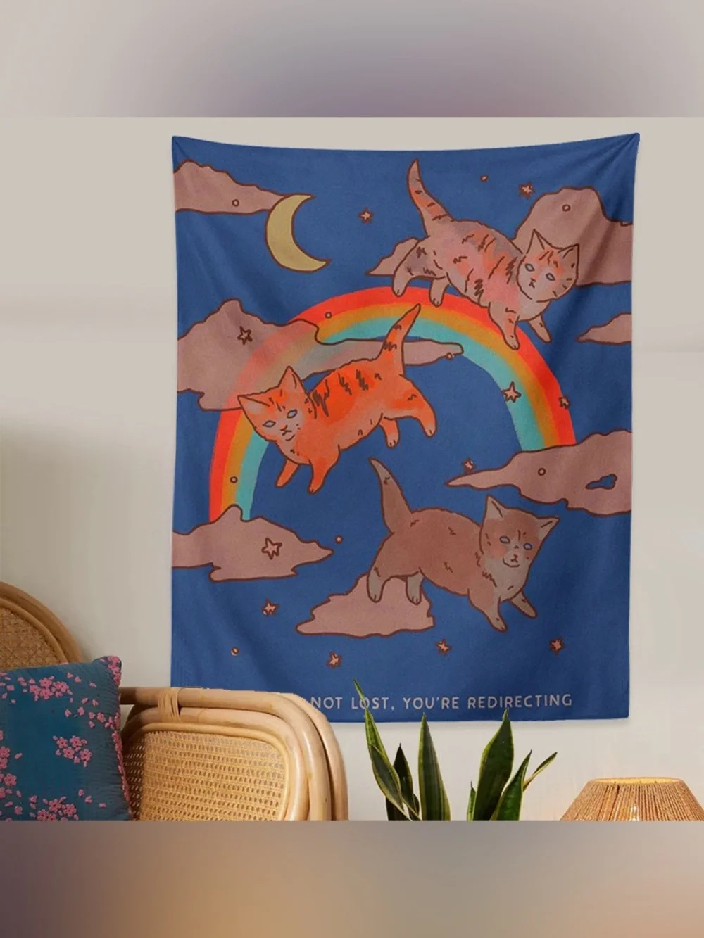 Graphic Rainbow Cute Cats Star Moon Tapestry Wall Decor